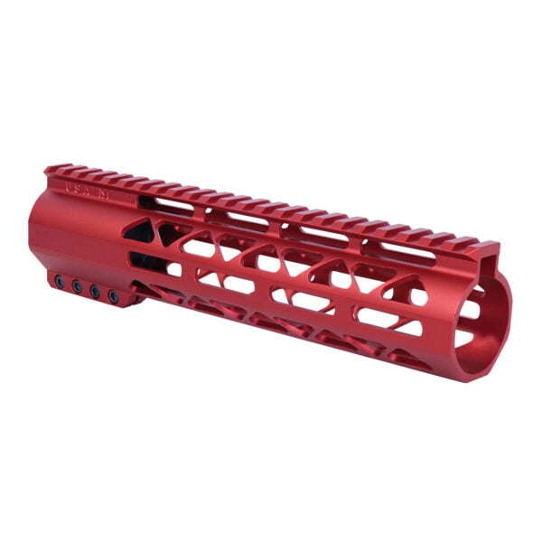 Red 9-inch AR-308 Diamond M-LOK Free Floating Handguard with Picatinny Rail.