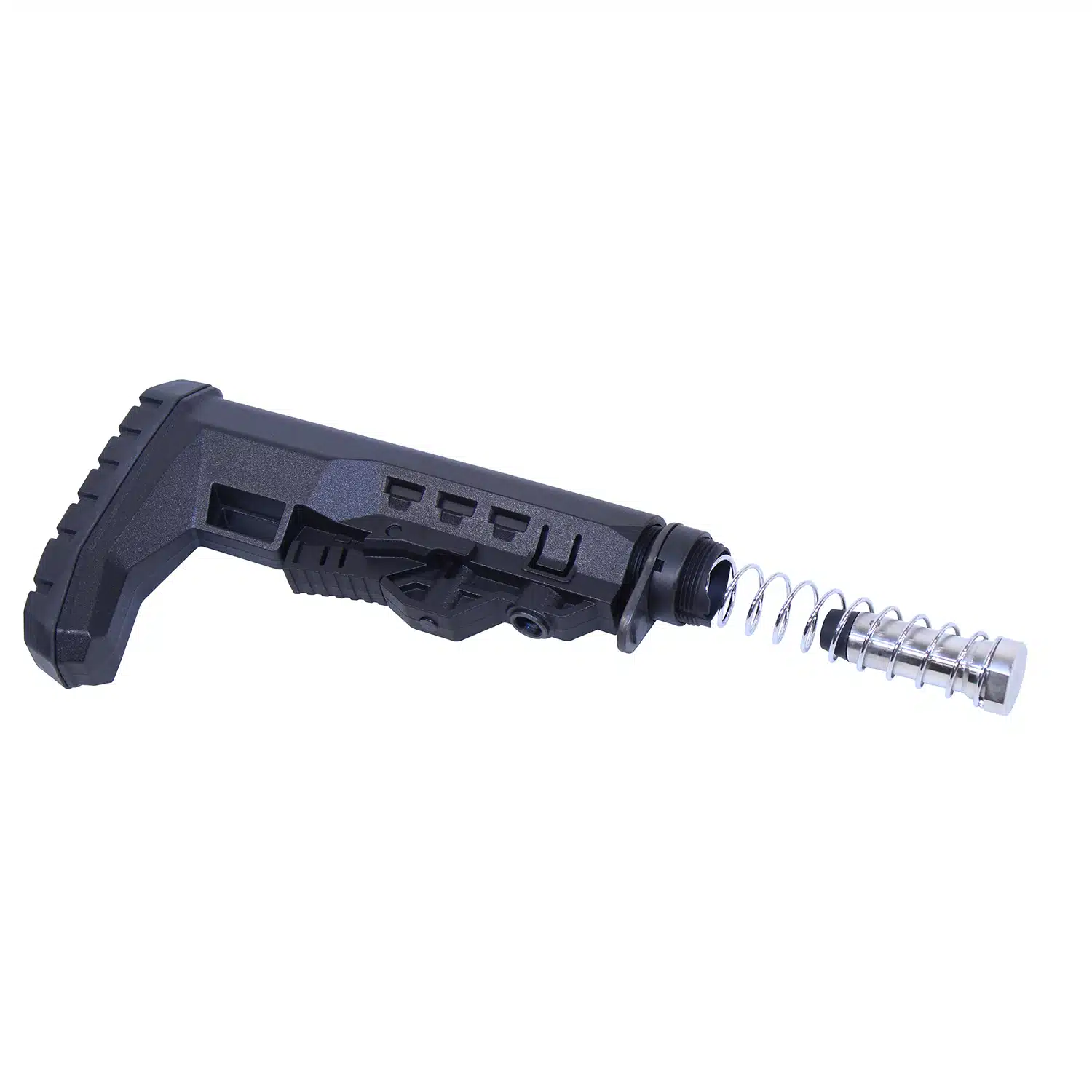 AR .308 Cal M.P.M. Stock with matte black finish and chrome recoil spring visible.