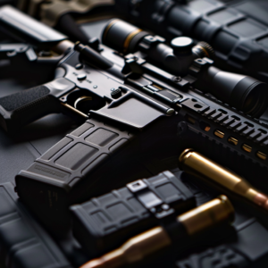 Modern tactical rifle with precision scope, high-powered ammo, and polymer magazines.