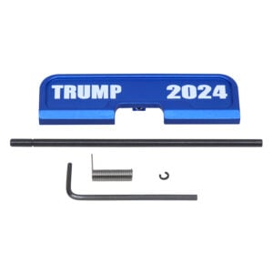 AR-15 dust cover with TRUMP 2024 design, including assembly parts on white background.