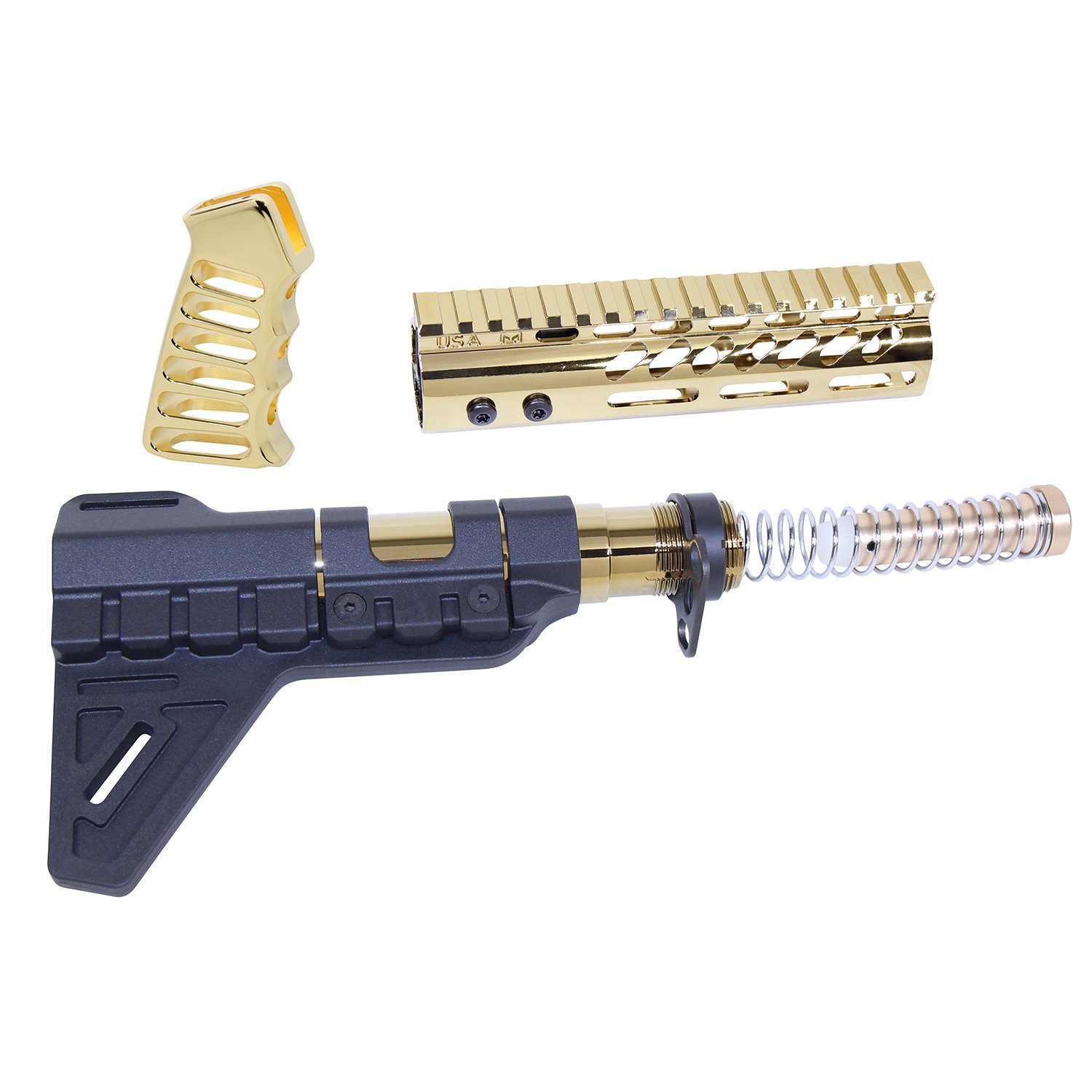 AR-15 Pistol Furniture Set with Pistol Brace in 24kt Gold Dipped