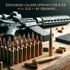 DALL·E 2024 05 22 11.28.56 A visually appealing blog header image showcasing various ammunition calibers for AR 15 rifles, including .223 and 6.5 Grendel. Display bullets and ca