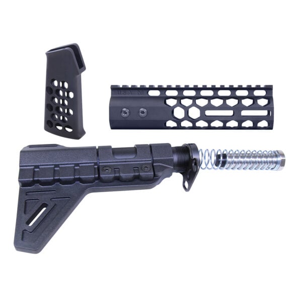 AR-15 7" Honeycomb Pistol Furniture Set With Brace in Anodized Black