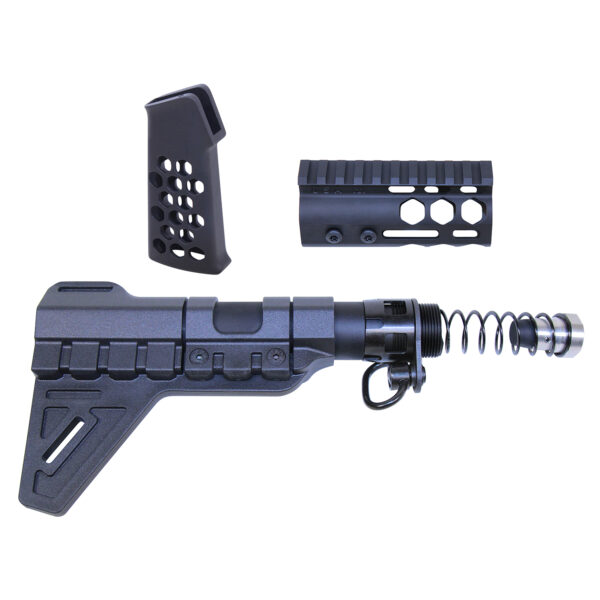 AR-15 Micro Honeycomb Pistol Furniture Set With Brace in Anodized Black