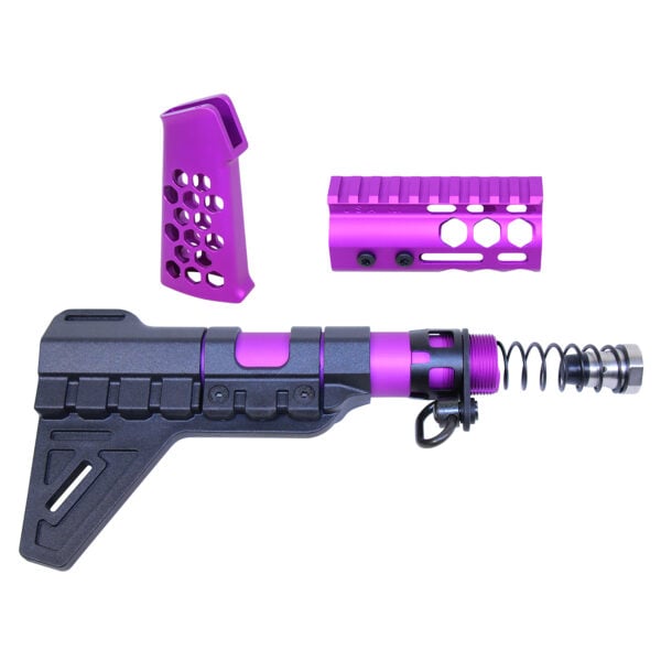 AR-15 Micro Honeycomb Pistol Furniture Set With Brace in Anodized Purple