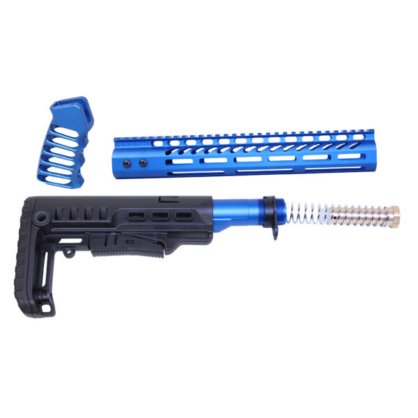 AR-15 Ultralight blue and black furniture set with stock, handguard, and foregrip.