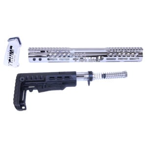 AR-15 Trump Series chrome-plated limited edition firearm components on white background.