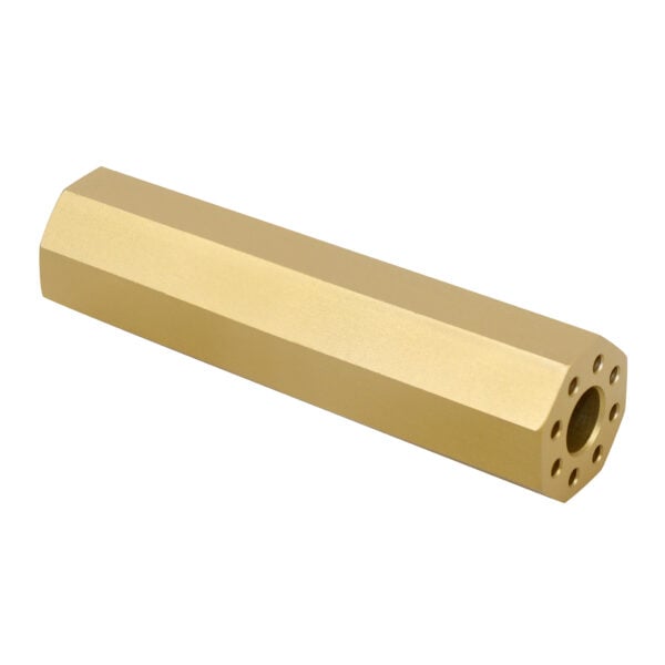 AR-15 4.5 Octagonal Fake Suppressor in Anodized Gold.