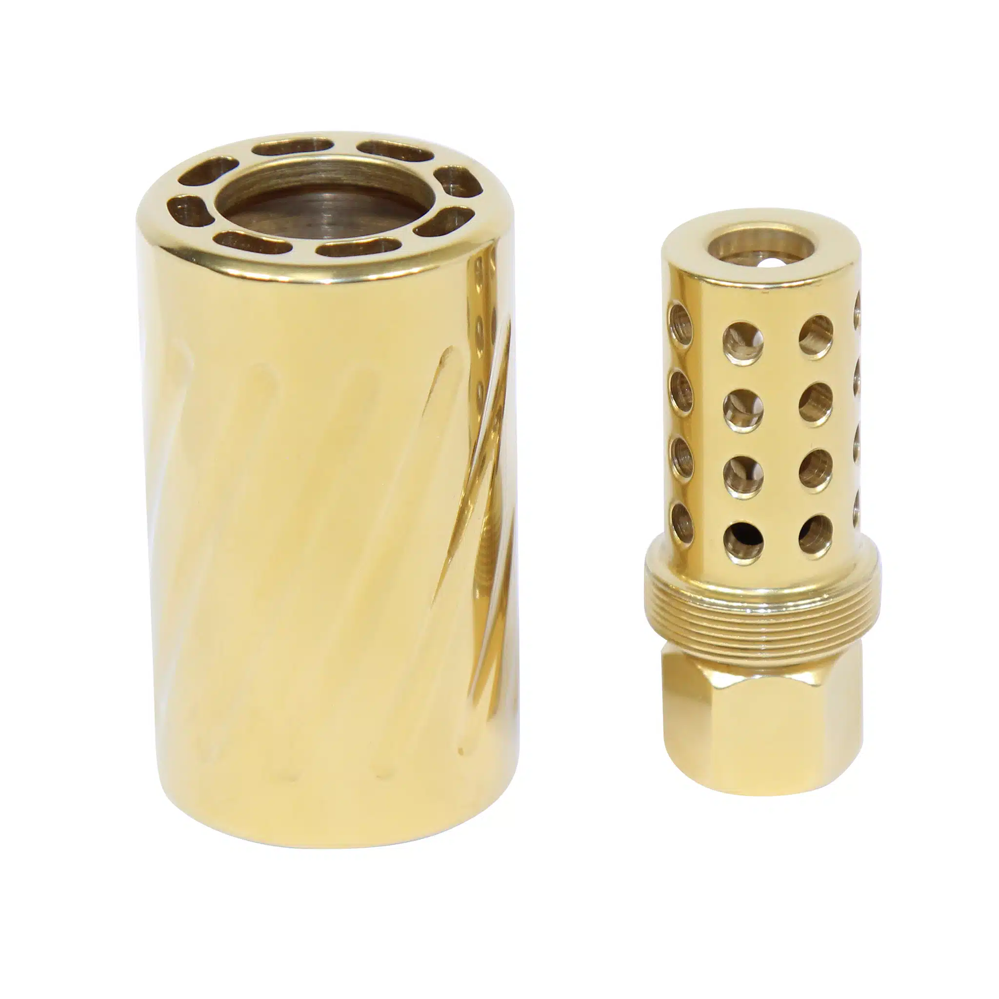 High polished tin coated AR-15 muzzle compensator and QD blast shield