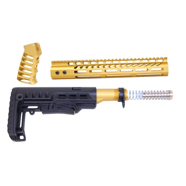 Gold AR-15 Ultralight Furniture Set with tactical stock, buffer tube, and handguard.