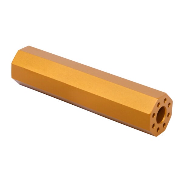 AR-15 4.5 orange octagonal fake suppressor, anodized for durability and aesthetic appeal.