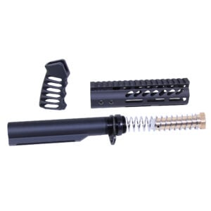 AR-15 pistol brace build kit with buffer tube and accessories on white background.