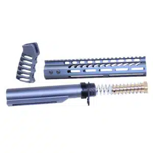 AR-15 pistol brace build kit with ergonomic grip and anodized buffer tube.