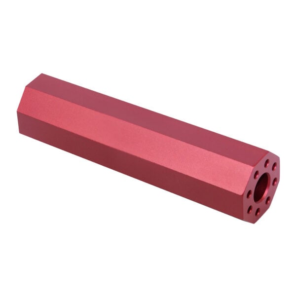 AR-15 red anodized octagonal fake suppressor, 4.5 inches.