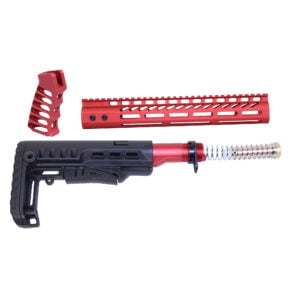 AR-15 red ultralight furniture set featuring stock, buffer tube, and handguard.