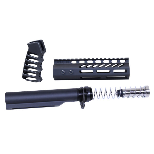 AR .308 pistol brace kit with buffer tube and handguard in black.