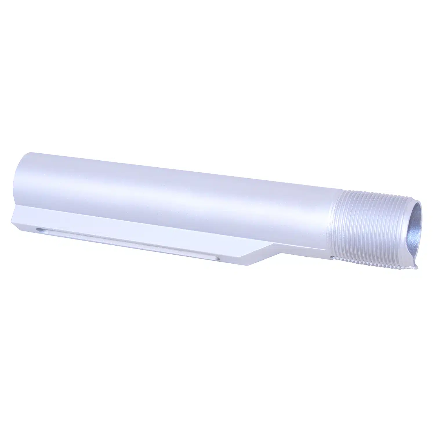 Anodized Clear AR-15 Mil-Spec Gen 2 Buffer Tube with threaded end and guide rail