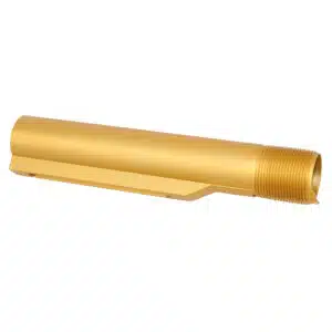 Anodized gold AR-15 buffer tube with threaded end and detent notch