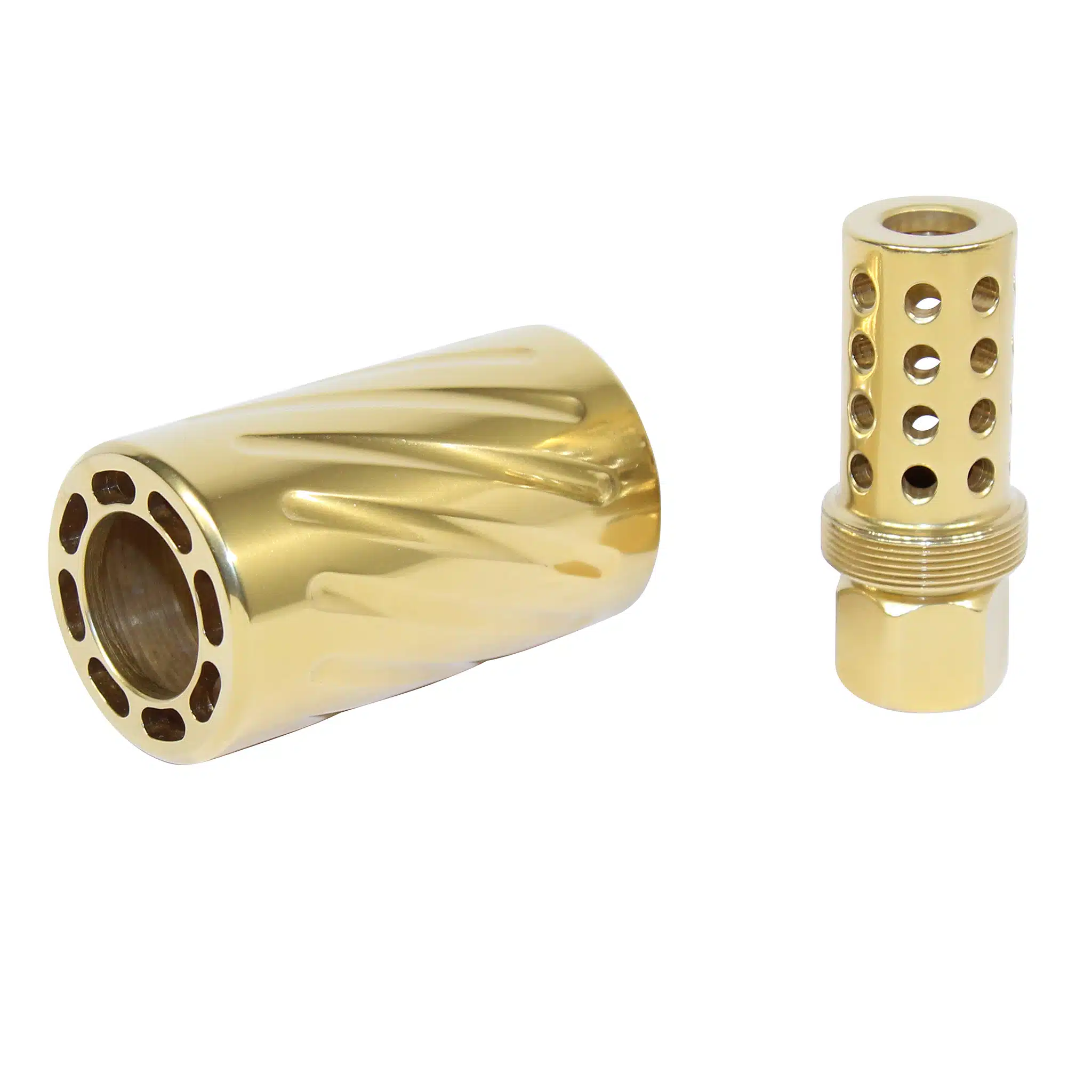 High Polished Tin Coated AR-15 Muzzle Comp with QD Blast Shield in Gold Titanium Nitride Finish