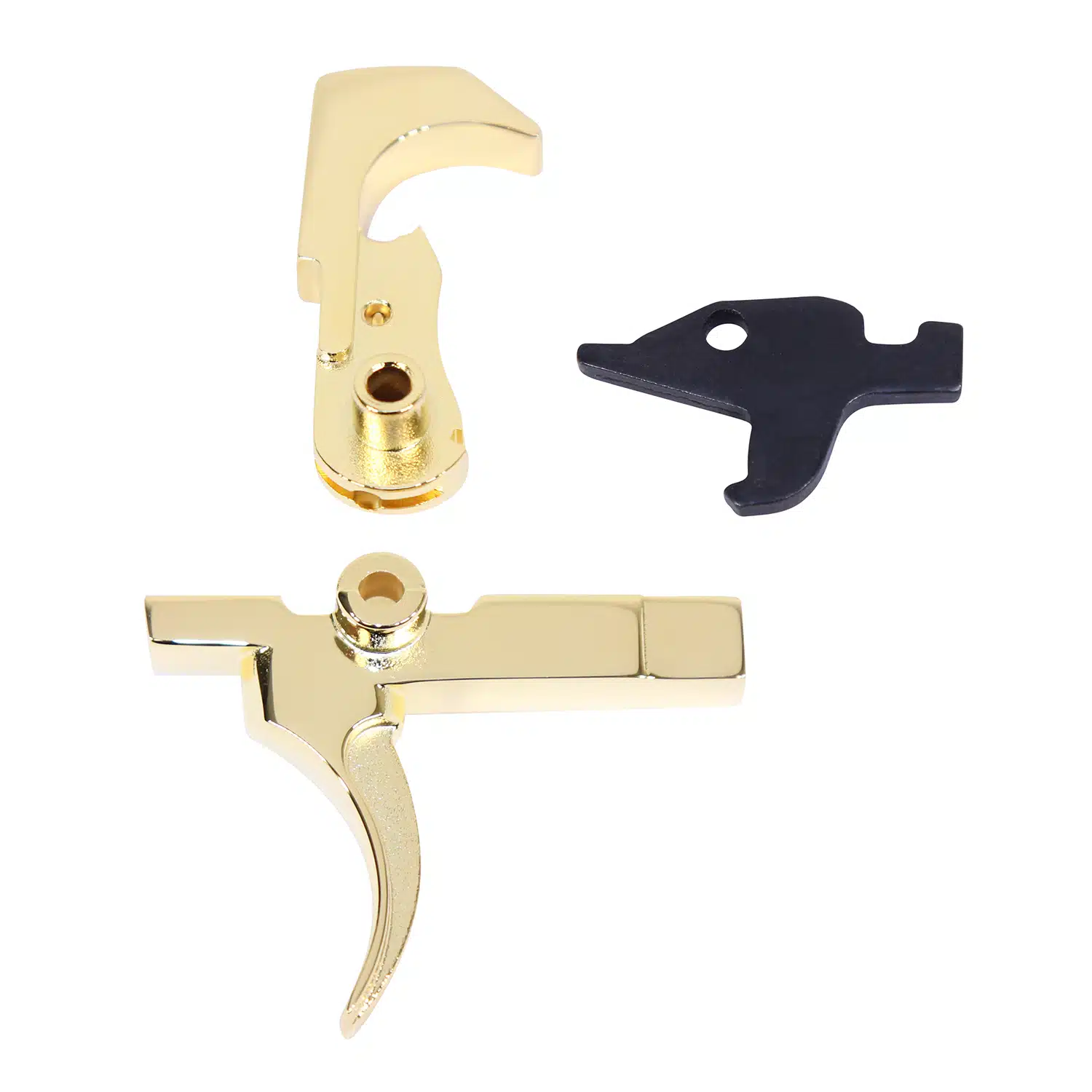 AR-15 fire control group with 24 Ct gold plated trigger and disconnector, black nitride hammer