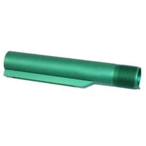 Metallic green AR-15 buffer tube with anodized finish for customizable firearm aesthetics.