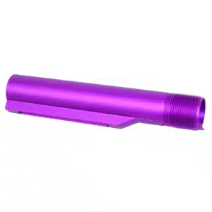 Anodized purple AR-15 Mil-Spec Gen 2 buffer tube with threaded end and detent notch