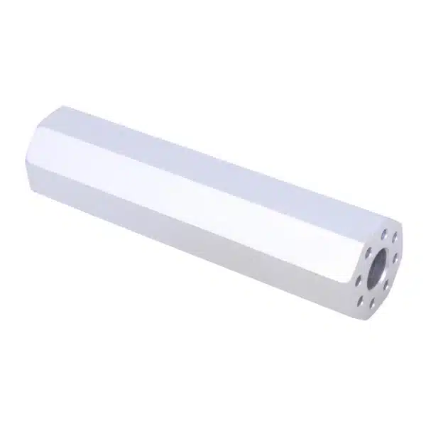 Sleek aluminum fake suppressor with ported ends for AR .308, modern tactical design.