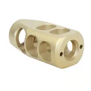 Gold titanium nitride .50 Beowulf multiport steel compensator with side slots and top holes