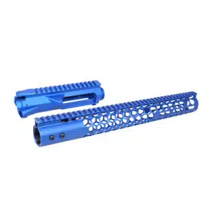 AR15 Stripped Billet Upper Receiver with 15 inch Air Lite Series Honeycomb M-LOK Handguard in Anodized Blue
