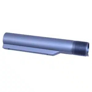 Anodized grey AR-15 Mil-Spec buffer tube with threaded end and detent notch