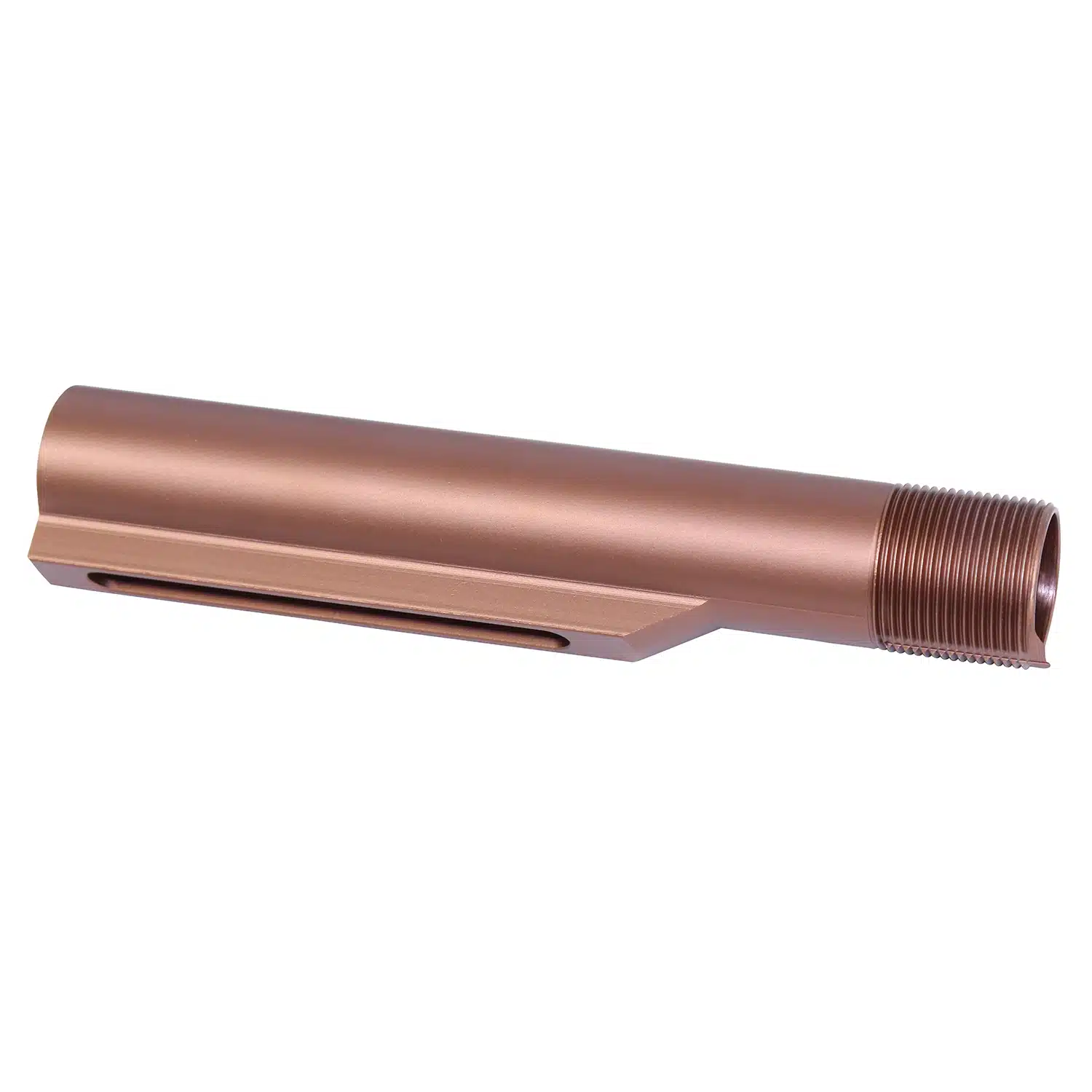 Anodized Bronze AR-15 Mil-Spec Gen 2 buffer tube with threaded end and detent notch