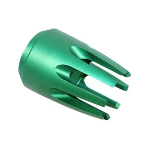 AR15 Claw Flash Hider in Anodized Irish Green with Multi-Prong Design.