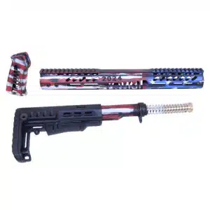 AR-15 furniture set with Cerakote Battleworn finish showing handguard, stock, and pistol grip