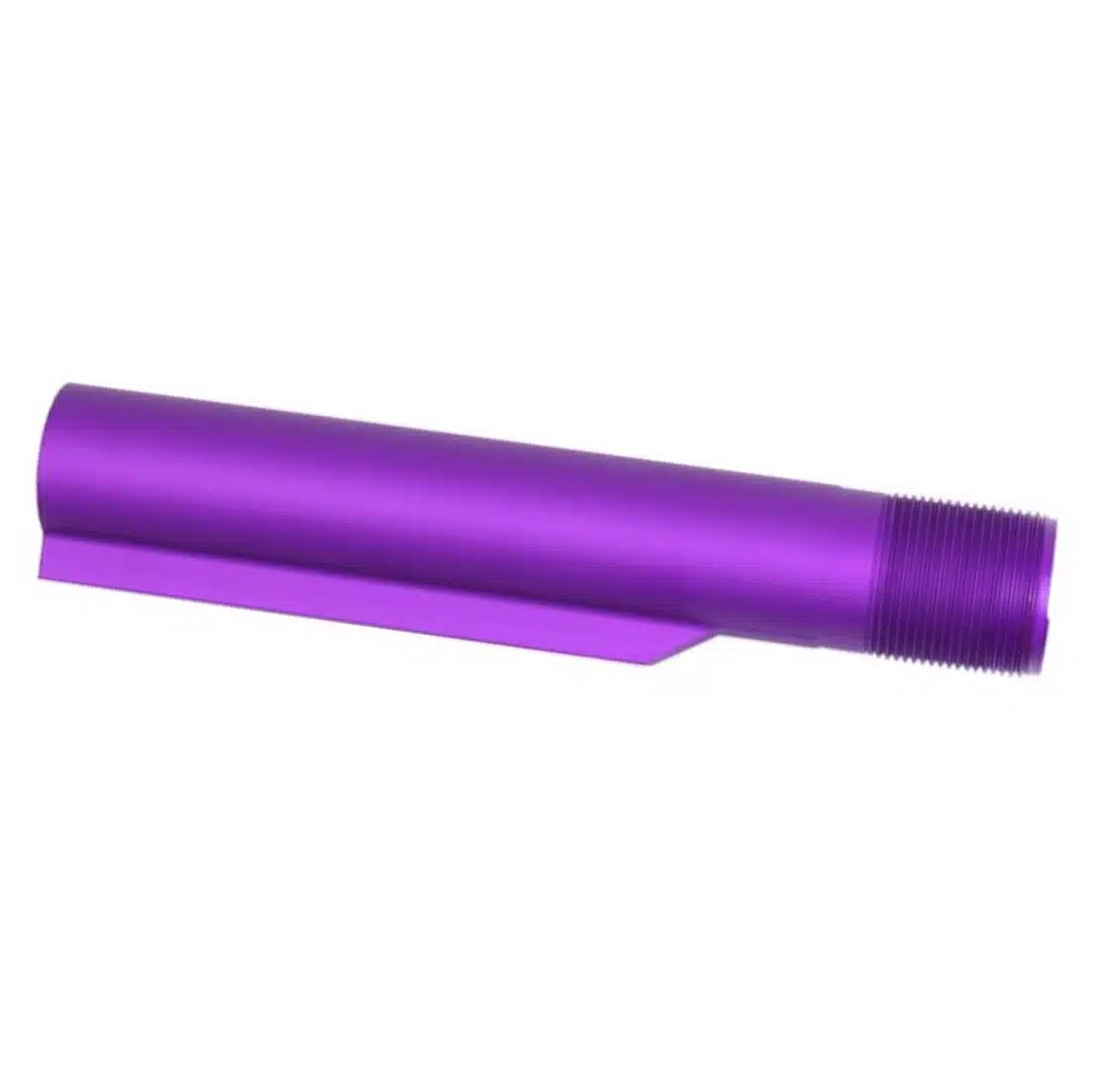 Anodized purple AR-15 Gen 2 buffer tube with threaded end and flat mounting surface