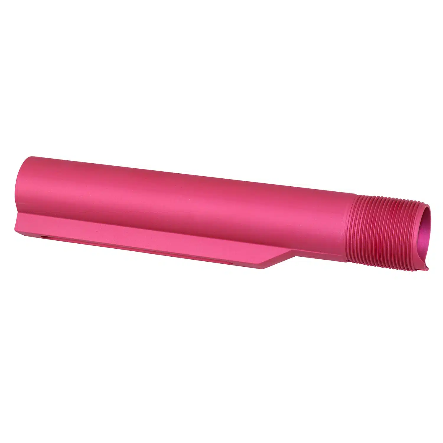 AR-15 Mil-Spec Buffer Tube Gen 2 in Anodized Rose finish, showing threaded end and detent notch