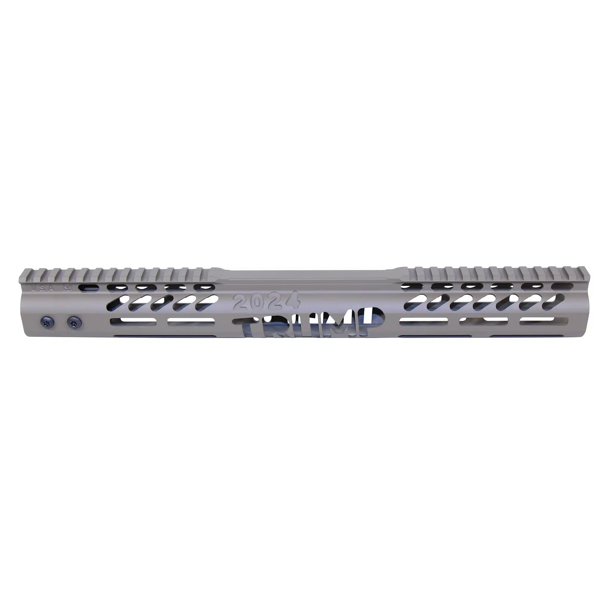 Flat Dark Earth 15-inch M-LOK handguard with monolithic top rail and Trump Series engraving