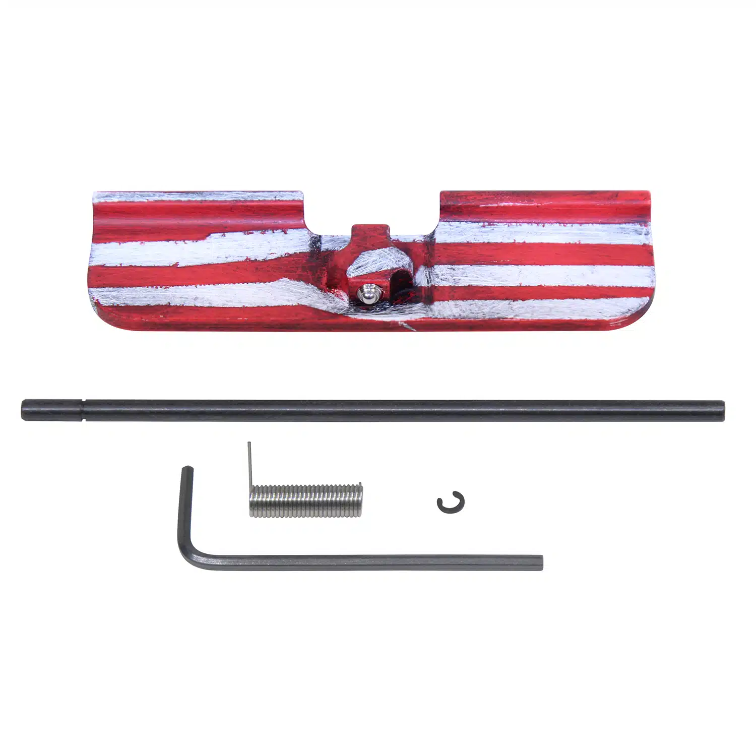 AR-15 Ejection Port Dust Cover Assembly Gen 3 with Cerakote Battleworn Finish, including rod, spring, and clip