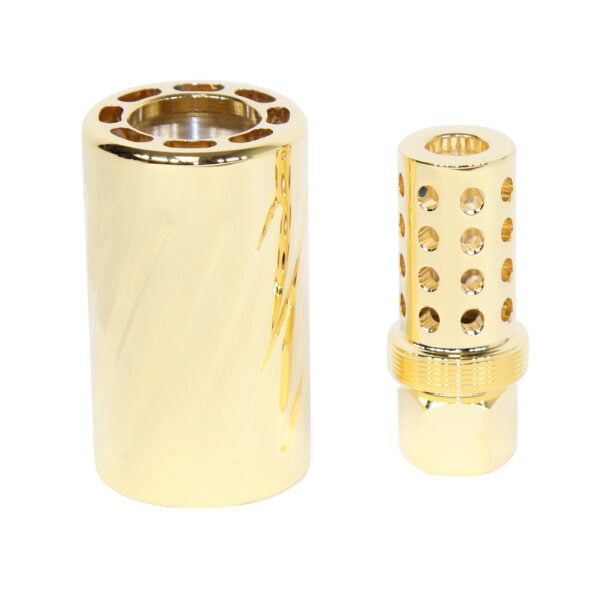AR-15 Muzzle Compensator with Quick Detach (QD) Blast Shield – 24K Gold Plated - Image 2