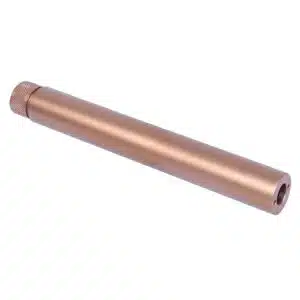 Copper-toned anodized fake suppressor for AR .308 with precision machining and sleek design.