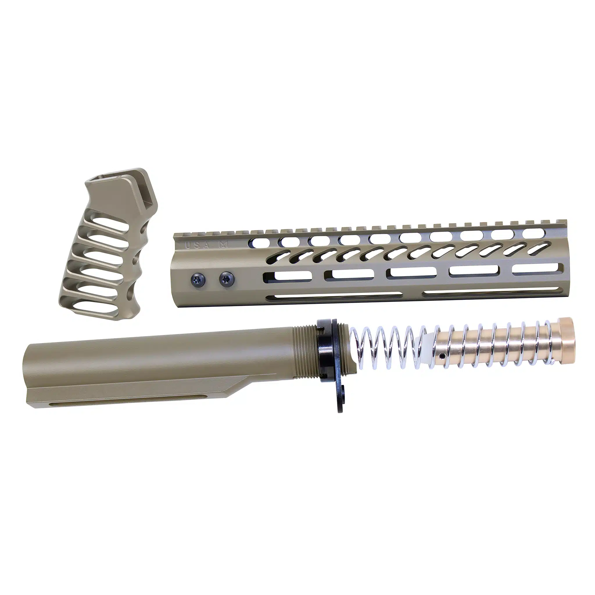 AR-15 pistol brace build kit in Cerakote Flat Dark Earth finish including handguard, buffer tube, and grip