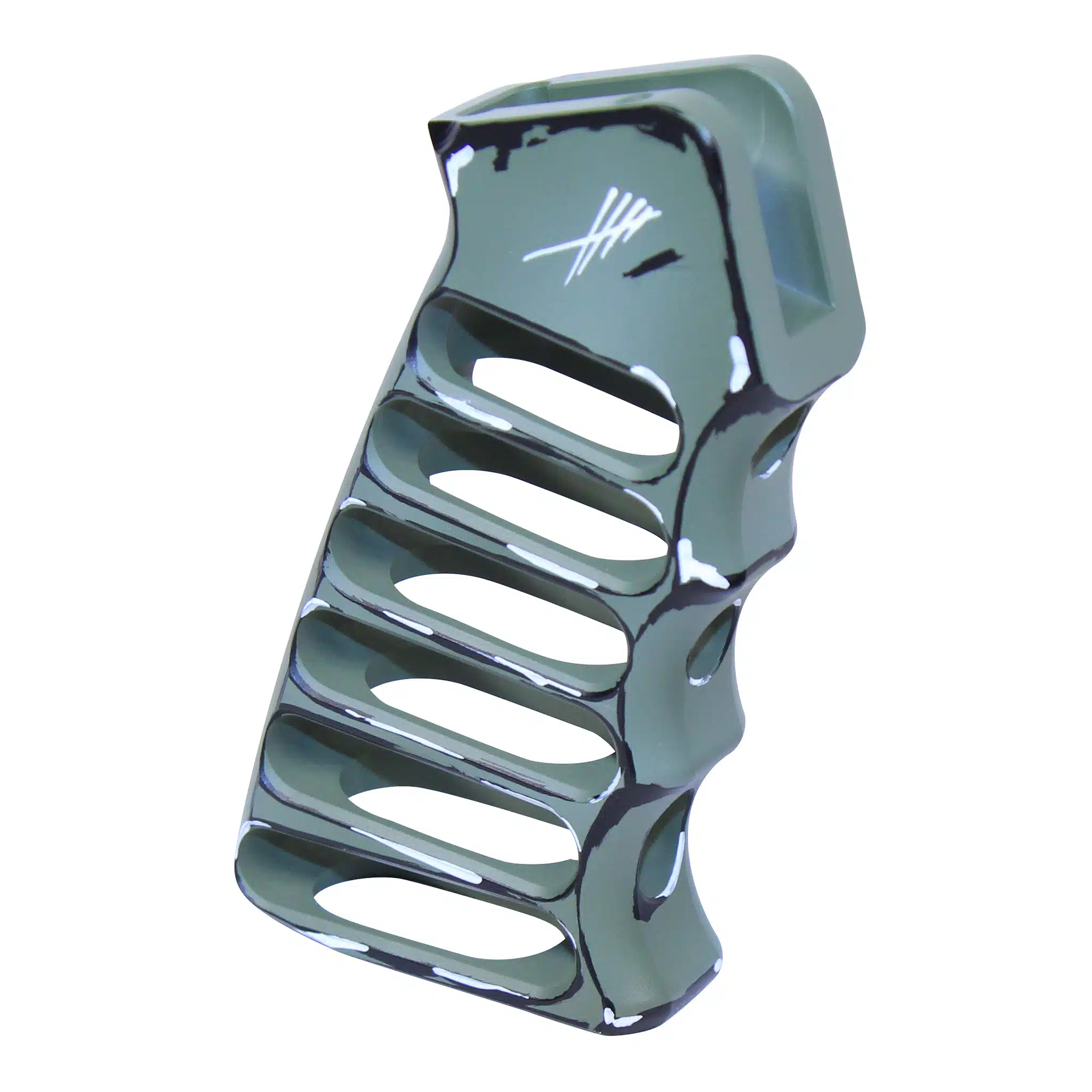 Green Sketch AR-15 pistol grip with cutouts and white logo
