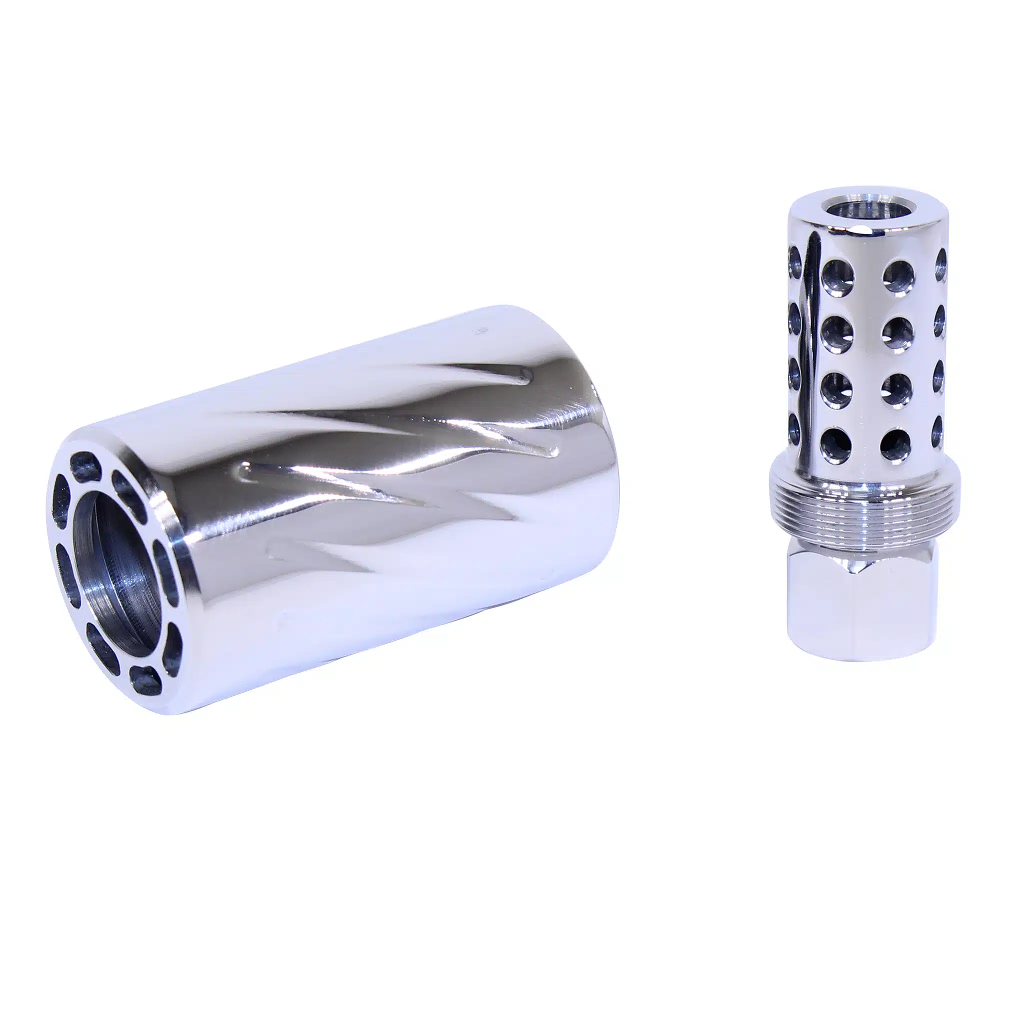High polish AR-15 muzzle brake and QD blast shield, steel finish, threaded base