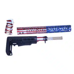 AR-15 furniture set with Cerakote Battleworn finish handguard and pistol grip, and black polymer stock.