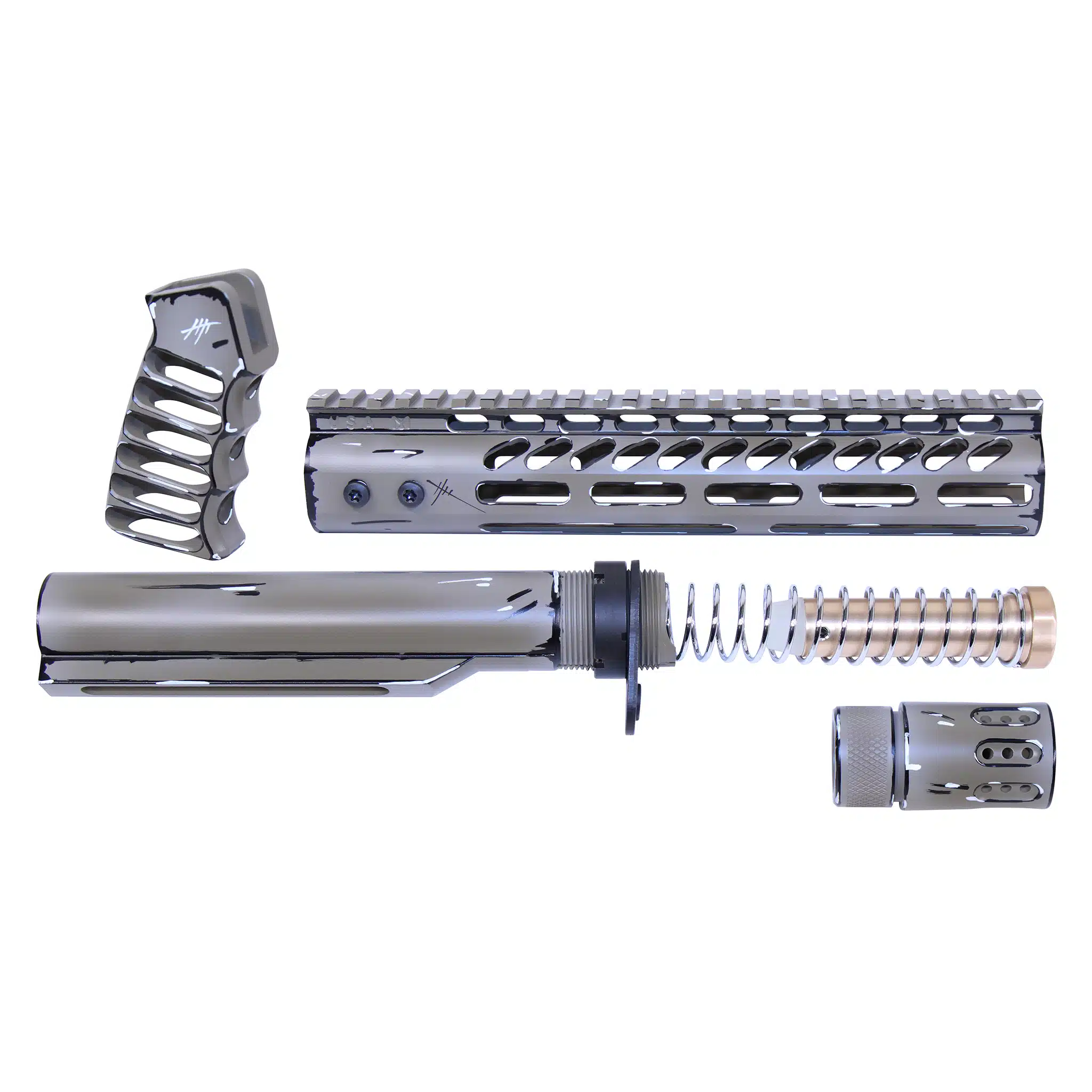 Flat Dark Earth Sketch AR-15 pistol brace build kit with Milspec buffer tube, handguard, and muzzle brake