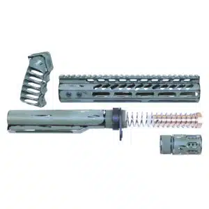 Limited Edition Cerakote Green Sketch Miltubeset kit with handguard, pistol grip, buffer tube, spring, and muzzle brake