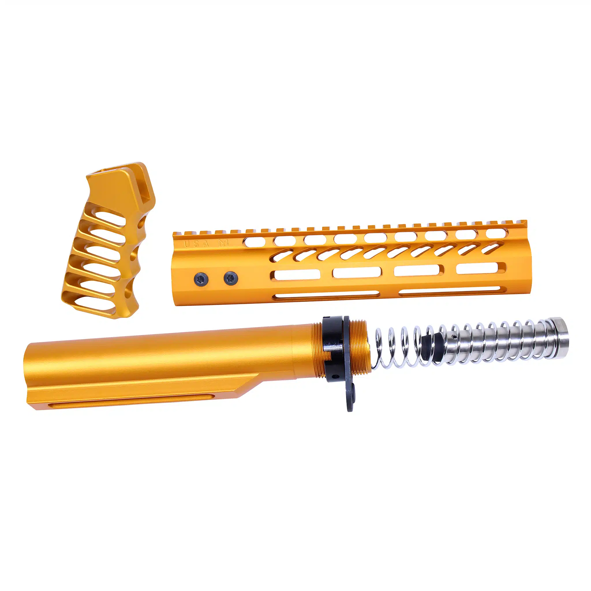 AR-15 9" Pistol Brace Build Kit in Anodized Orange including buffer tube, handguard, and grip
