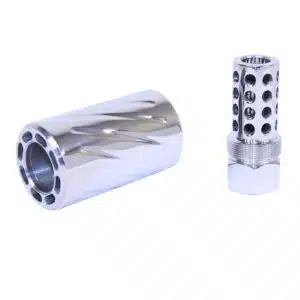 High polish AR 300 Blackout muzzle compensator and QD blast shield