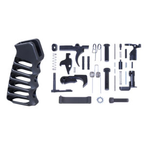 AR-15 Complete Lower Parts Kit With Ultralight Skeletonized Aluminum Pistol Grip (Anodized Black)
