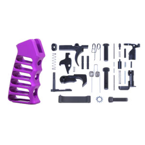 AR-15 Complete Lower Parts Kit With Ultralight Skeletonized Aluminum Pistol Grip (Anodized Purple)