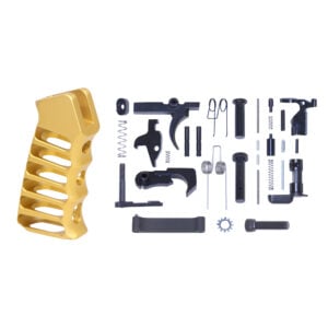 AR-15 Complete Lower Parts Kit With Ultralight Skeletonized Aluminum Pistol Grip (Anodized Gold)